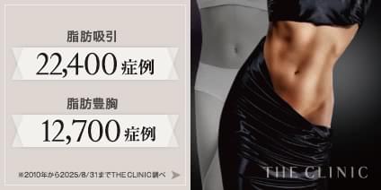 脂肪吸引 22,400症例｜脂肪豊胸 12,700症例｜2010年から2025/8/31までTHE CLINIC 調べ